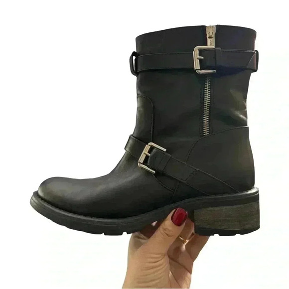 Aquatalia Shoes - Aquatalia Italian Leather Moto Boots In Black Size 7.5 Moto Boho Combat Harness